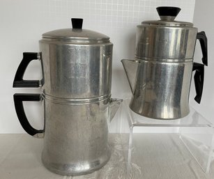 Vintage Aluminum MIRRO M-0824 4-6 Cup & Wearever XL 8 Cup Flip Drip 3048 Percolator Coffee Pots