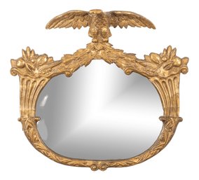 19th Century American Oval Gilt Gesso Mirror With Eagle Crest