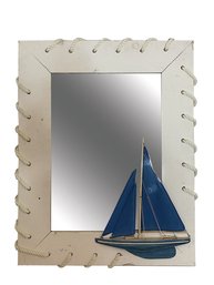 Nautical Mirror With Sailboat Model And Laced Rope