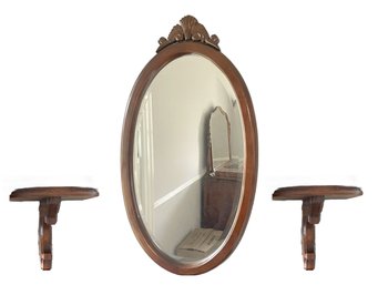 Antique Mirror With A Pair Of Wall Sconces