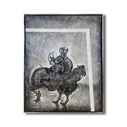 29x23 Titled: Mongol Horseman -multidimensional Mixed Media On Canvas - Signed Alton S. Tobey