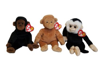 Lot Of 3 Adorable TY Beanie Baby Monkeys: Congo, Bongo &  Mooch - With Tags