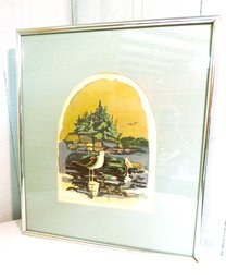 David G. Evelyn Quiet Cove Framed Woodblock Signed