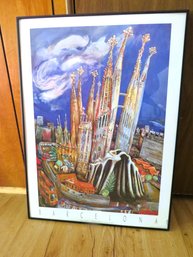 Framed Barcelona Gaudi Art Poster