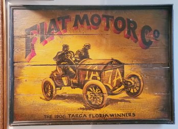 Vintage Painted Wood Fiat Motor Co Wood Panel Wall Sign