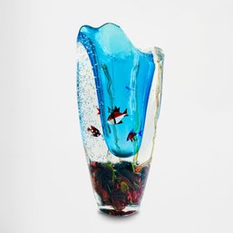 Magnificent Murano Glass Tall Aquarium Vase In Blue