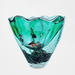 Magnificent Murano Glass Tall Aquarium Vase In Green