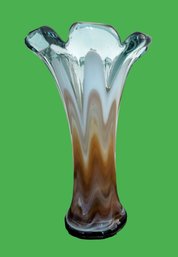 Vintage Murano Sommerso Amber & Green Blown Glass 11' Italian Venetian Finger Vase