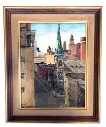Signed Nahum Vintage 1958 Impressionist Cityscape Impasto Oil Painting