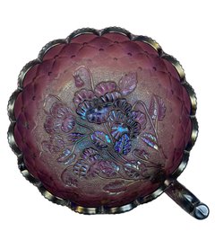 1911-1940 'Amethyst Peacock'  Imperial Glass Nappy W/Handle Scalloped Edge Diamond Design Exterior