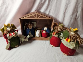 Felt Nativity Scene In Cardboard Creche