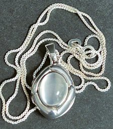 Sterling Silver 925 Authentic Designer Monica Rich Kosann 1' Moonstone Locket On 18' Sterling Chain