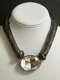 Vintage Early Carol Dauplaise Shimmery Bold Statement Necklace Large Glass Cabachon 16' Pat. Pending On Tag
