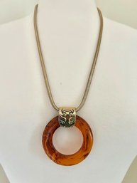 Vintage MCM Signed Accessocraft  N.Y.C  Lucite Ring On Faux Gold Snake Chain Statement Necklace 30' Length