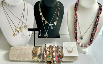 Costume Jewelry Lot # 2: 9 Necklaces, 9 Bracelets, 1 Swarovski Crystal Pair Of Earrings ( READ Description)