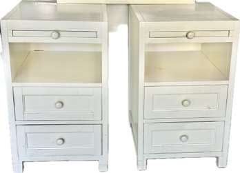 Pair Of White Pottery Barn Teen Nightstands