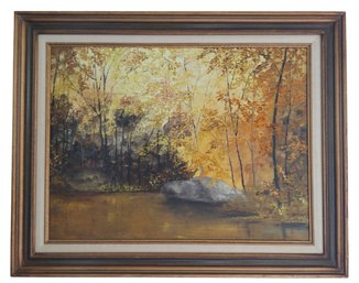 Vintage Impressionist Textured  Autumn Landscape Oil Painting