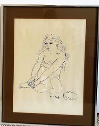 Artist Signed Nude Print Framed And Matted 21.5 X 16'