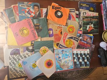 #119: Lot Of 56 Vintage 45rpm Records In Good Condition Santra And A Bunch More