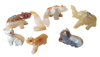 Lot Of 7 Mexican Carved Onyx Animal Figures  Elephant Bear Etc