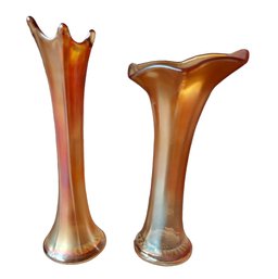 Pair Vintage Merigold Carnival Stretch  Glass  Luster Bud Vases
