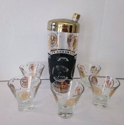 MCM Culver Coronet Cocktail Shaker And Shot Glasses