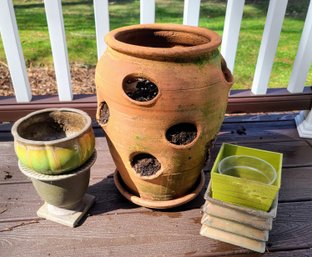 Large Brown Tall Planter & Small Green Planter