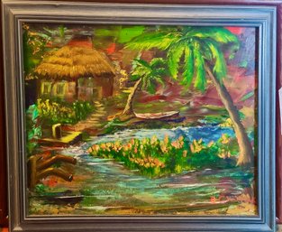 Tropical Oil Painting Signed B. Charmak