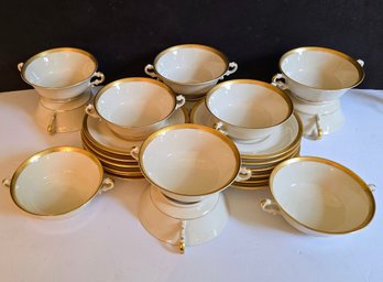 12  World Renowned Syracuse China Elegant Vintage Gilt China Double Handle Bowls And Saucers