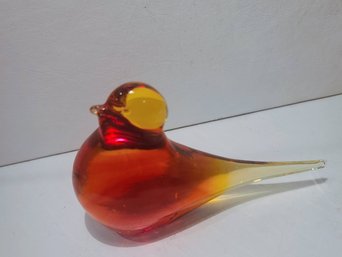 Vintage Amberina Art Glass Bird Figurine - Unsigned