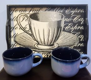 Very Cool Vintage Teacup Platter Paired With Two Extra Large Soup, Coco Or Cafe Au Lait  Mugs