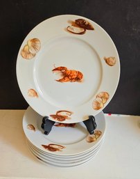 Set Of 8 Vintage JKW Bavaria West Germany Lobster & Shellfish Printed Dishware