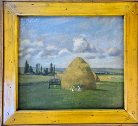 Vintage Print On Canvas In Beautiful Frame Of  Serene Meadow With Amish Farmers & Giant Haystack