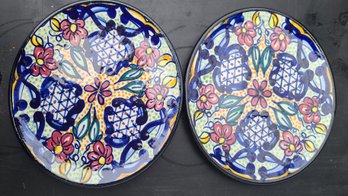 Pair Of Vintage Mexican Hand Painted Talavera Plates