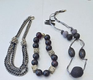 3 Retro Designer Chunky Metallic Costume Necklaces