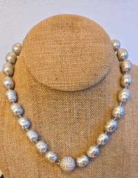 Gorgeous Silver Gray Freshwater Pearl 16' Spheracal Shaped Necklace With Crystal Or  Rhinestone Disco Ball