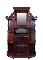 Original Antique - English Victorian Mahogany Etagere Display Curio Cabinet - Carved In Great Detail -