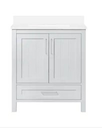 OVE Decors Kansas 24' W X 19' D X 34.5' H Bath Vanity In Dove Grey With White Engineered Stone Vanity Top