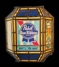 Vintage Pabst Blue Ribbon Beer Light Up Stained Glass Style Sign