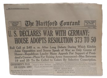 Vintage WWI The Hartford Courant April 6 1917 U.S DECLARES WAR ON GERMANY