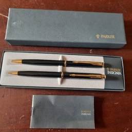 #102 - Vintage Parker Insignia Black & Gold Pen & Pencil Set In Original Box - Work Great!