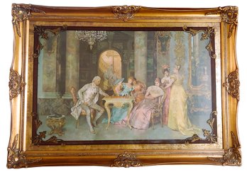 Beautifully Framed Victorian Parlor Scene Chromolithograph With Reverse Painted Glass