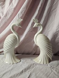 Pair Of Beautiful Vintage Fritz And Floyd Ceramic Peacocks - 1985