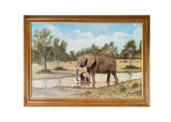 Artist Signed Hugo Warren Elephant Painting