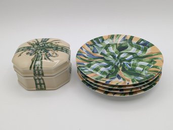 Philippe Deshoulieres Porcelain Box And Matching Plates