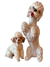 Vintage Poodle Dog Figurines White 18 And 10 Inches Japan & Italy