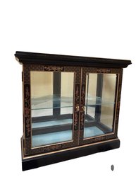 Chinoiserie Decorated Black Lacquer Curio Display Half Cabinet Light Rare