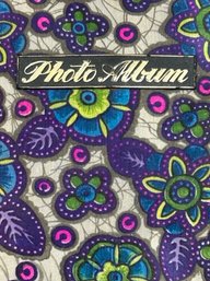 Vintage 1970s Fabric Bound Photo Album In Purple Blue And Green