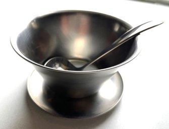 Stainless Steel Made In Denmark Sauce Bowl Attached Underplate Plus Ladle