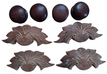 Group Of 8 Antique Victorian Eastlake Walnut Carved Drawer Pulls